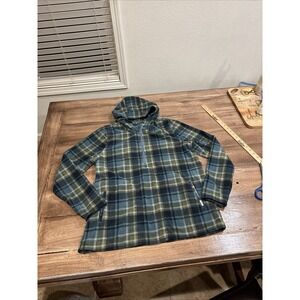 O'Neill Women's 1/4 Zip Pullover Sweater Blue Green Plaid Hoodie Large Fleece